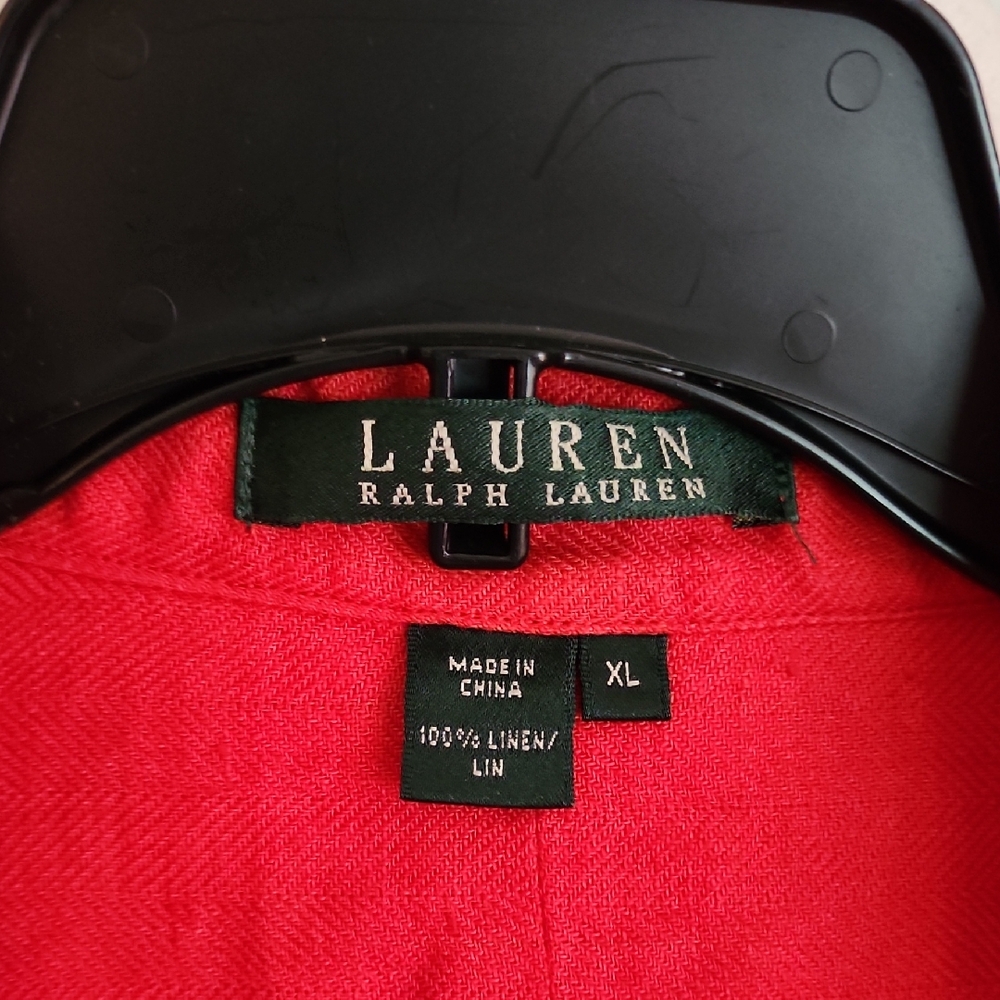 Lauren Ralph Lauren Vibrant Orange Linen Blouse XL 3/4 Sleeve Vintage